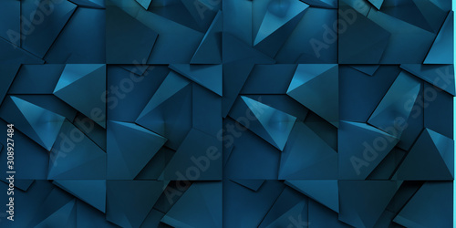wall with geometric shapes in deep blue