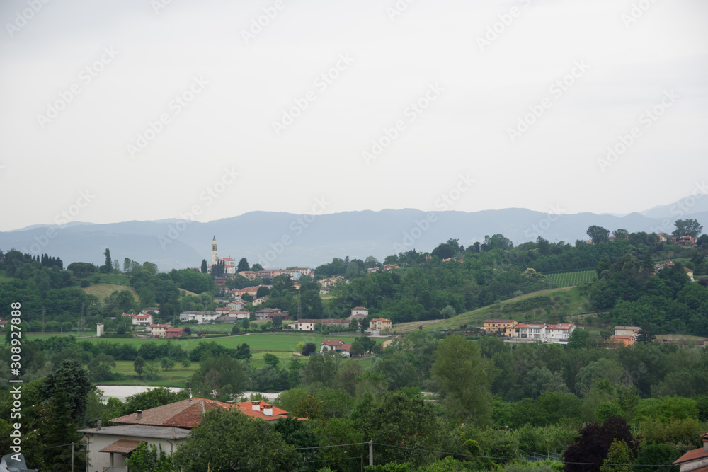 fara vicentino, italy, 06/10/2019 , View of the countryside of Fara Vicentino, a small town in Vicenza prefecture in Italy.