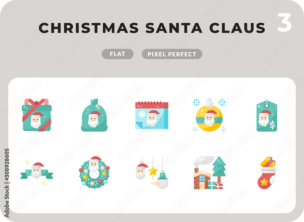 Christmas Santa Claus Flat  Icons Pack for UI. Pixel perfect thin line vector icon set for web design and website application.