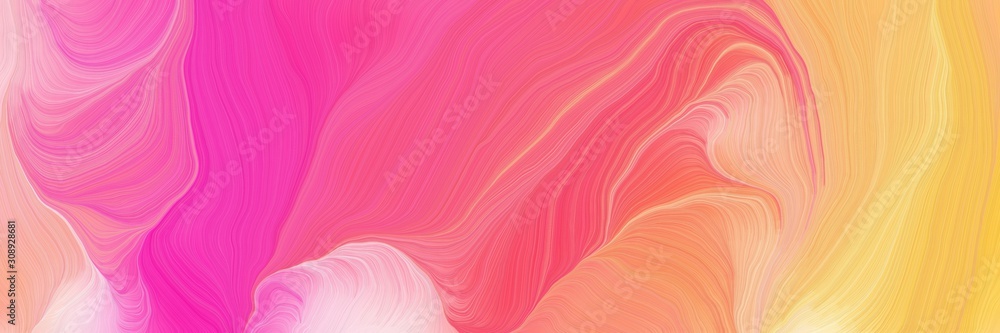 Fototapeta premium colorful horizontal banner. modern curvy waves background design with pale violet red, khaki and light salmon color