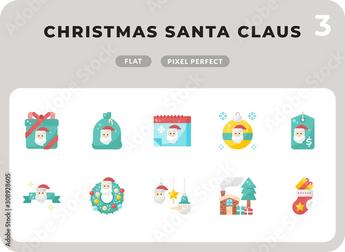 Christmas Santa Claus Flat  Icons Pack for UI. Pixel perfect thin line vector icon set for web design and website application.