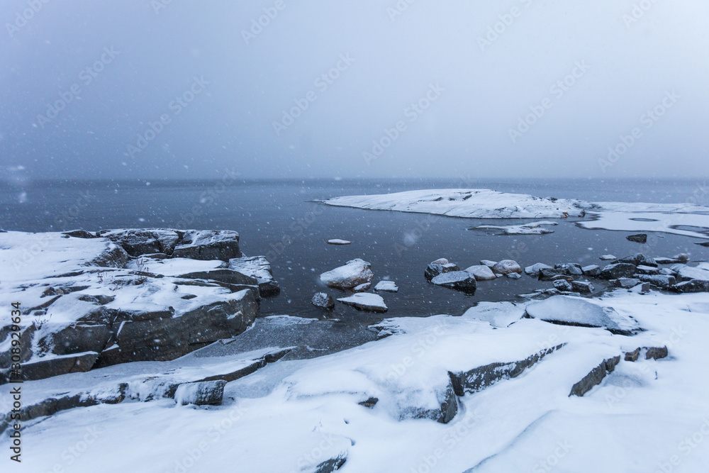 Blizzard on the rocky shore of Lake Ladoga Blizzard on the rocky shore of Lake Ladoga