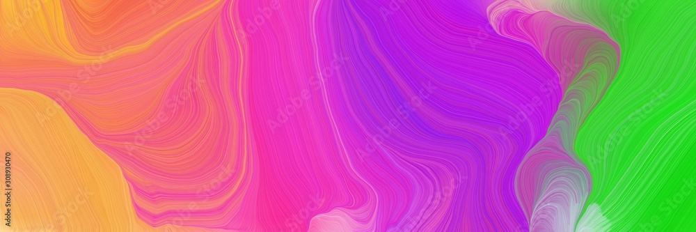 Fototapeta premium colorful horizontal banner. abstract waves design with medium orchid, lime green and sandy brown color
