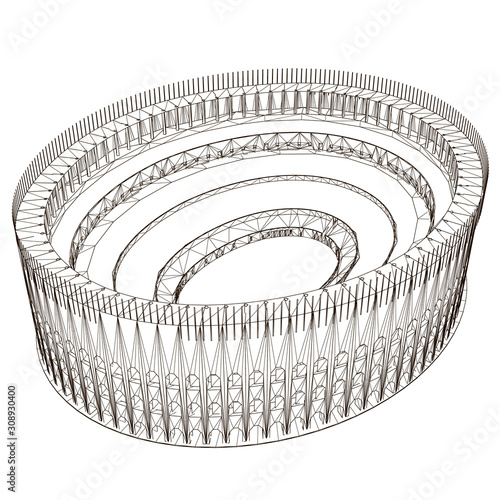 Coliseum wireframe of black lines Isolated on a white background. View isometric. 3D. Vector illustration