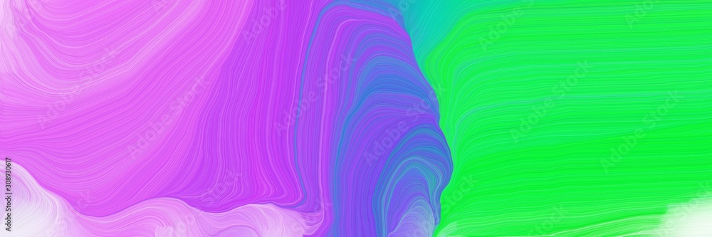 Obraz premium colorful horizontal banner. modern curvy waves background illustration with vivid lime green, orchid and medium slate blue color
