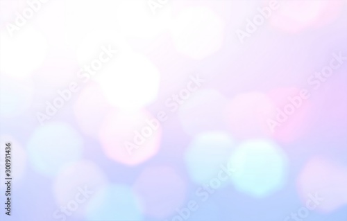 Bokeh pattern on light lilac blue pink gradient background. Holiday template decoration.