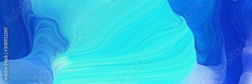 colorful horizontal banner. modern curvy waves background illustration with strong blue, turquoise and dodger blue color