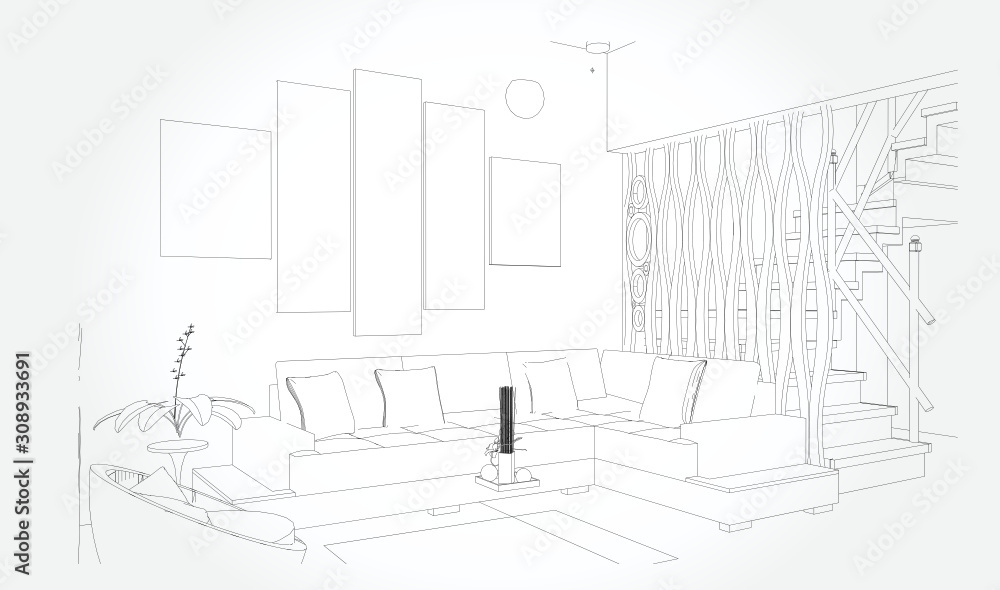 Fototapeta premium Hand drawn kitchen furniture. Vector illustration in sketch style. vector illustration kitchen furniture and equipment.