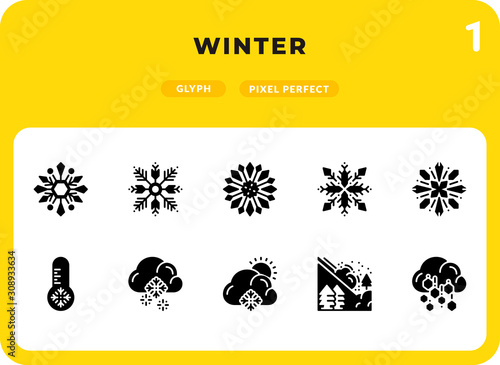 Winter Glyph Icons Pack for UI. Pixel perfect thin line vector icon set for web design and website application.