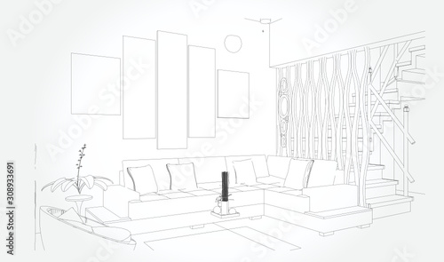 Hand drawn kitchen furniture. Vector illustration in sketch style. vector illustration kitchen furniture and equipment.