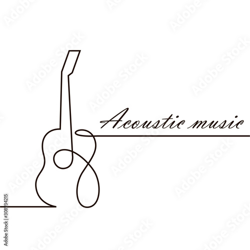 image of one line classical acoustic guitar isolated on white background