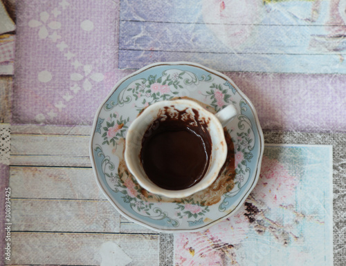 traditional turkish coffee fortune, the shape of coffee grounds in the cup gives news from the future photo