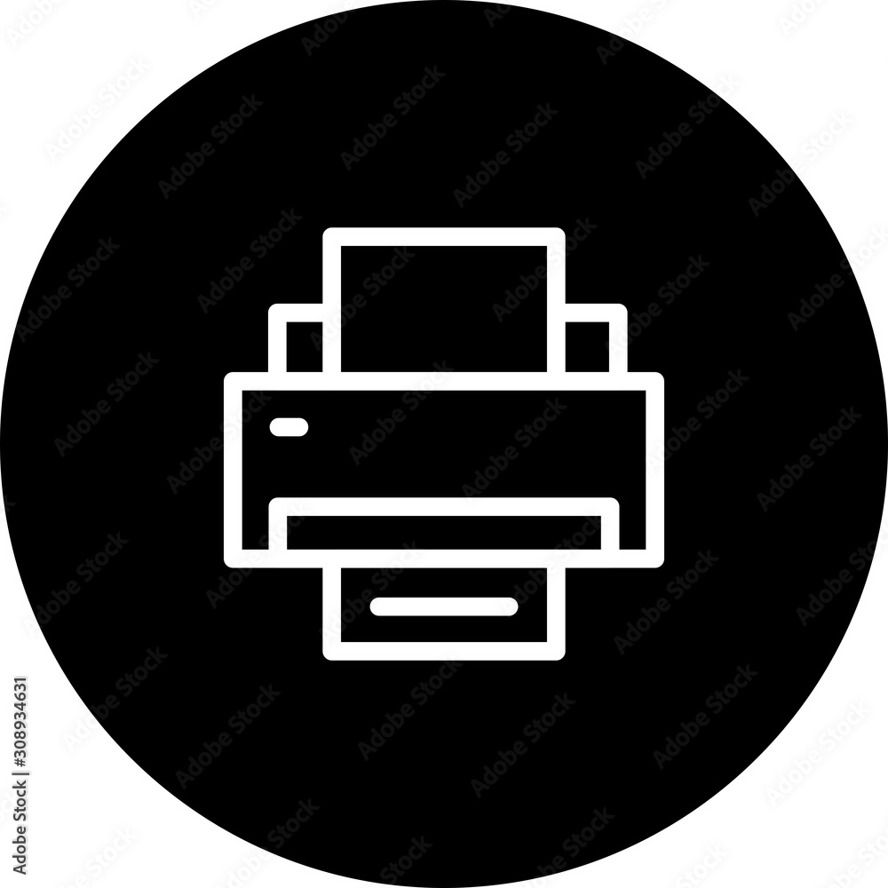 Black Circle Printer Icon With White Background Black Circle Printer Icon With White Background