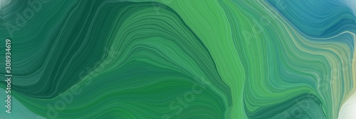horizontal banner with waves. elegant curvy swirl waves background design with sea green, ash gray and blue chill color