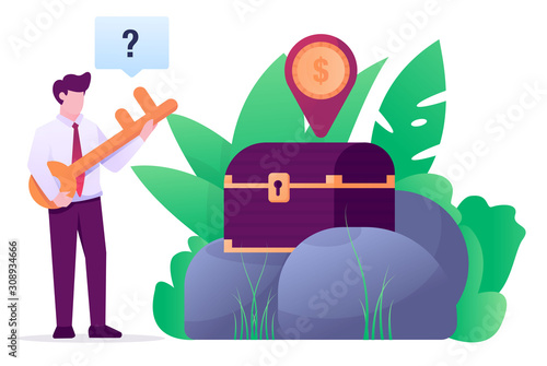 find treasure with key flat illustration