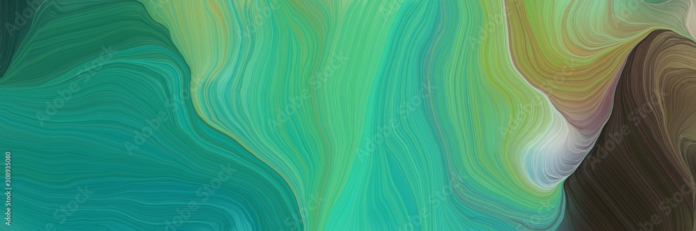 horizontal banner with waves. elegant curvy swirl waves background illustration with medium sea green, very dark blue and dark sea green color - obrazy, fototapety, plakaty 