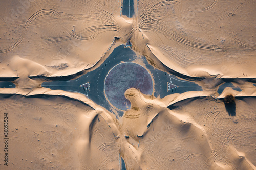 Aerial view of roundabout in desert