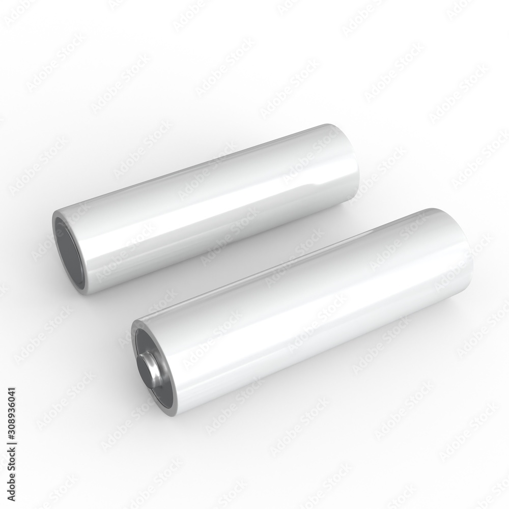 Blank AA batteries mockup. Accumulator design template. 3d illustration isolated on white Blank AA batteries mockup. Accumulator design template. 3d illustration isolated on white