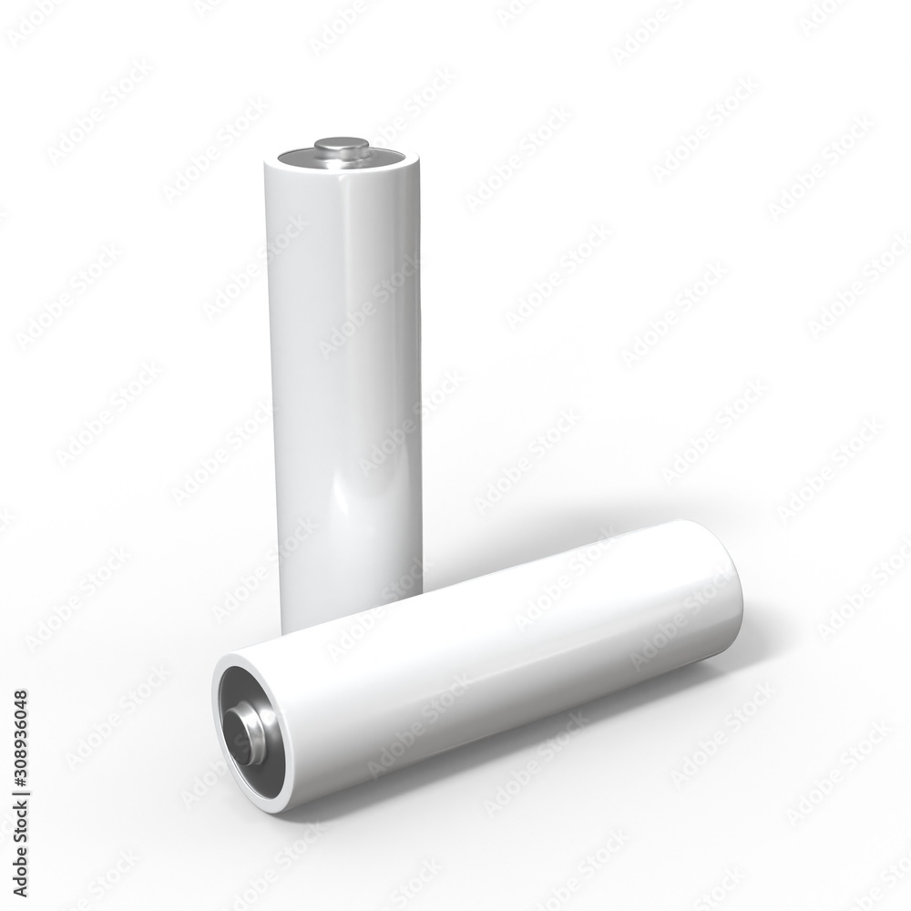Blank AA batteries mockup. Accumulator design template. 3d illustration isolated on white Blank AA batteries mockup. Accumulator design template. 3d illustration isolated on white