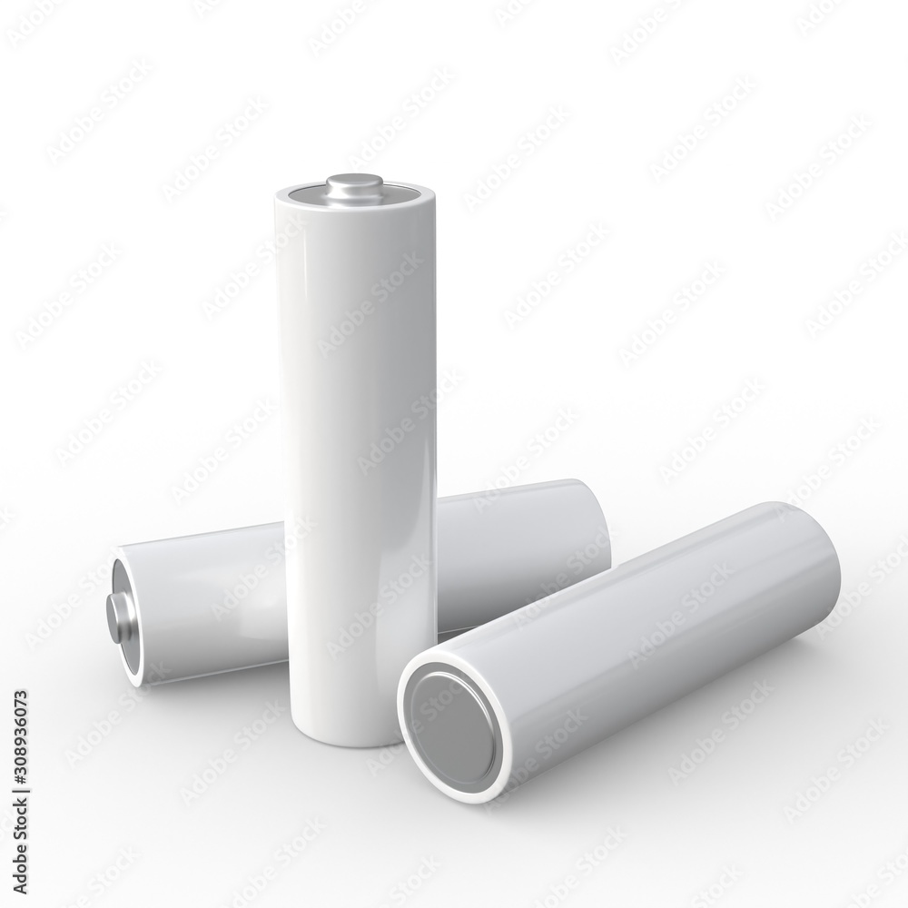 AA batteries mockup. Accumulator isolated on white. 3d render AA batteries mockup. Accumulator isolated on white. 3d render