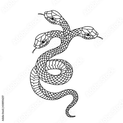 Tattoo snake. Traditional black dot style ink. Isolated vector illustration.