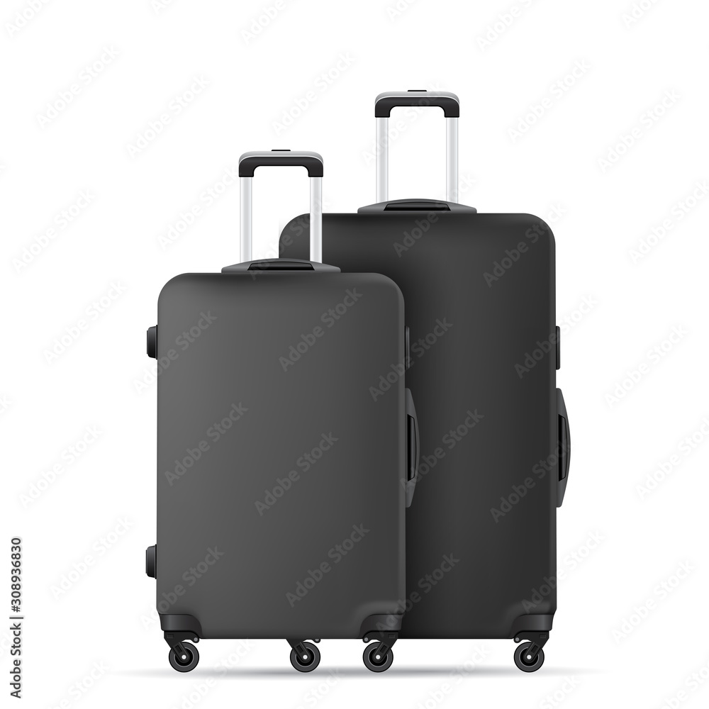 Black travel plastic suitcase with wheels realistic hand Luggage Black travel plastic suitcase with wheels realistic hand Luggage