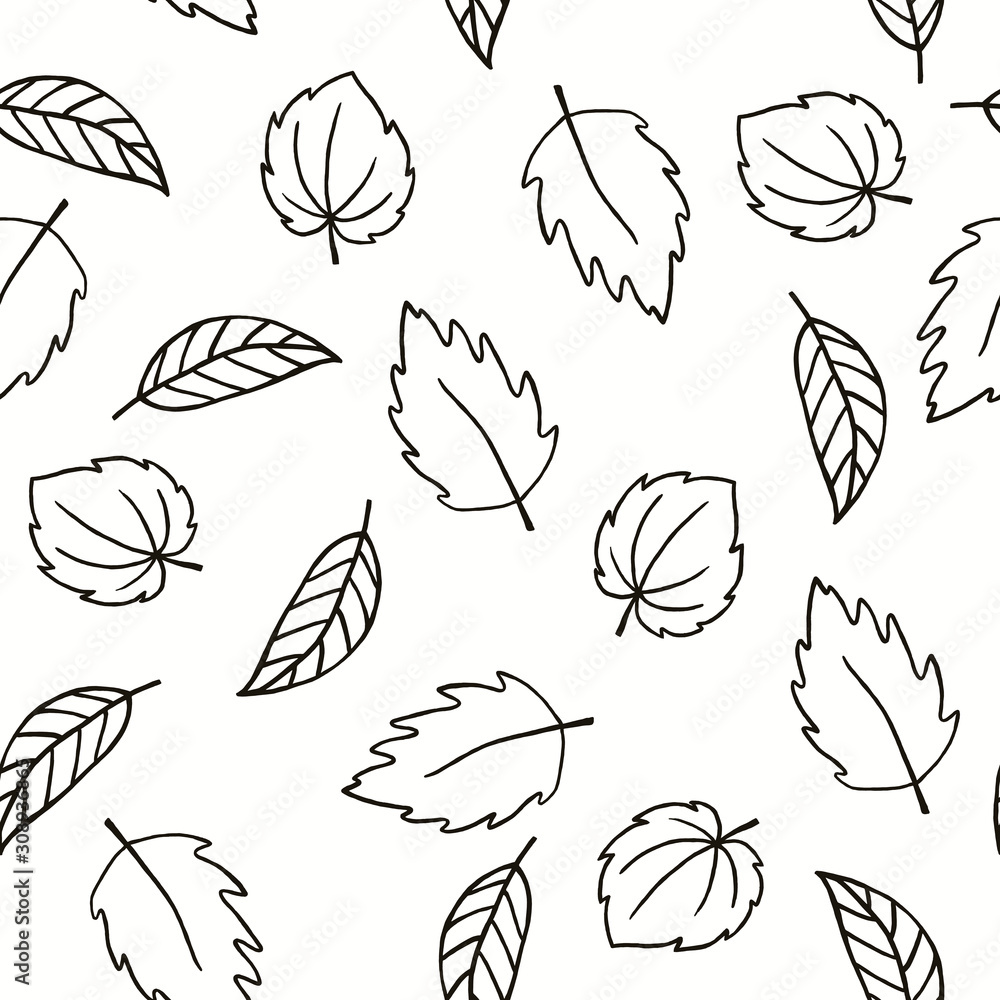 Autumn black and white seamless pattern with leaves. Floral vector illustration for fabric, textile, wallpaper, posters, paper. Doodle style. Hand drow design. Autumn black and white seamless pattern with leaves. Floral vector illustration for fabric, textile, wallpaper, posters, paper. Doodle style. Hand drow design.