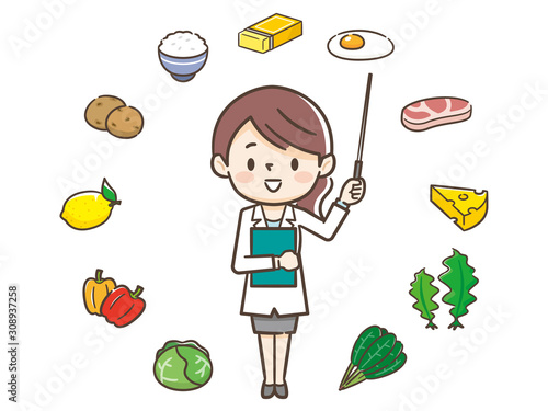 栄養士の女性と食材