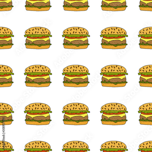Hamburger  cheeseburger. Seamless pattern. hand drawn vector illustration.