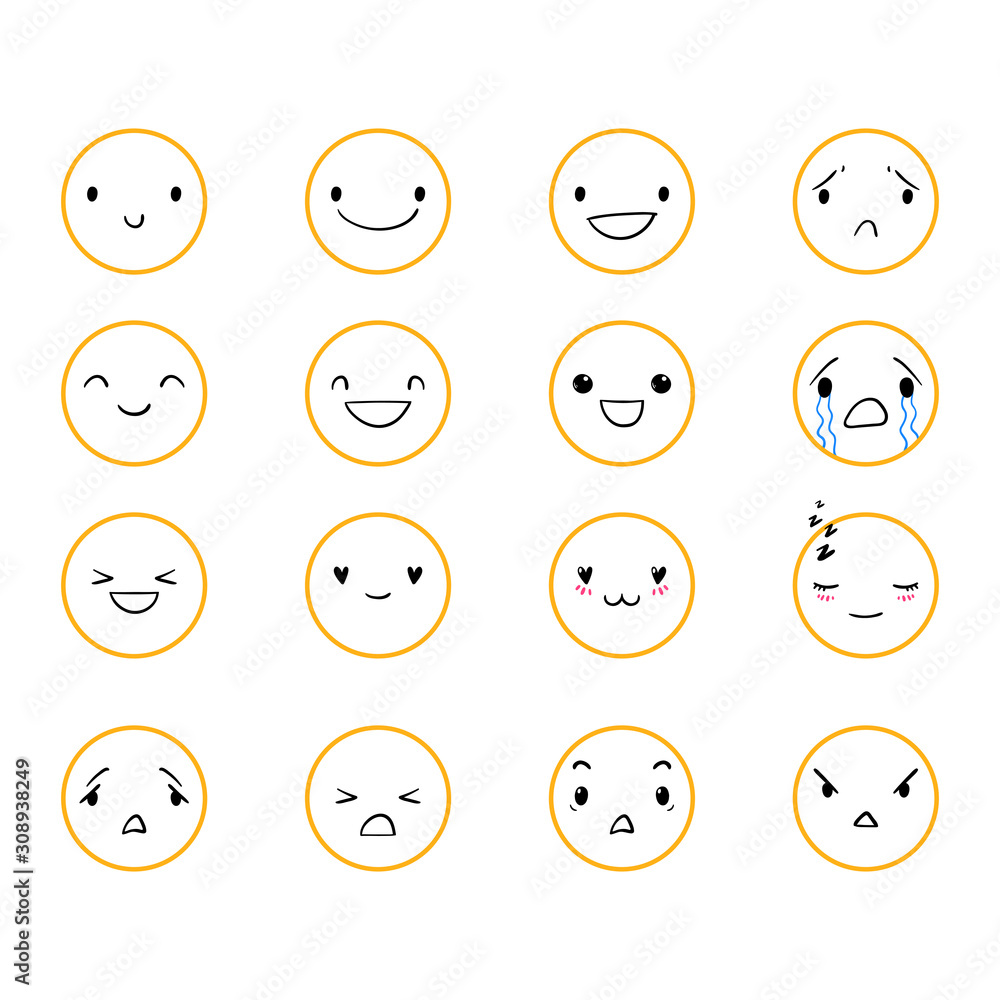 Doodle emoticons with different emotions, vector set of various hand-drawn outline cute expressions, EPS 8 Doodle emoticons with different emotions, vector set of various hand-drawn outline cute expressions, EPS 8