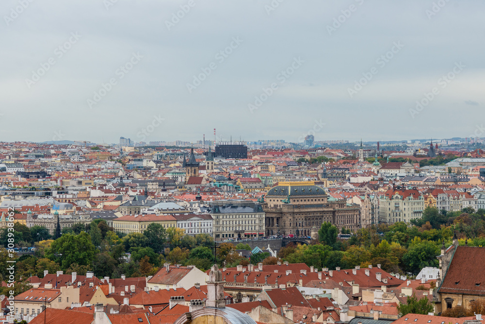 Amazing view on tiled roofs in Prague from the top