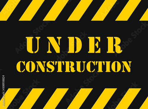 Under Construction Industrial Grunge style Sign. Vector illustration image. Web site maintenance, work, fixing. safety tape, stripe logo symbol shape.