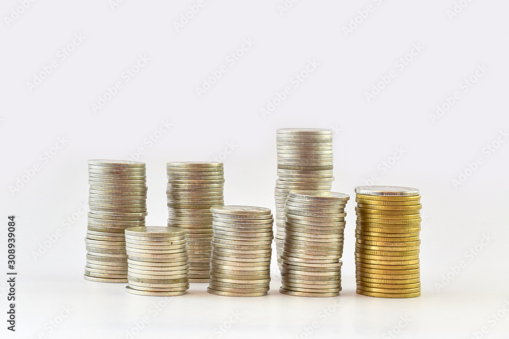 Coin stack isolated on white background. Investment growing business concept. Coin stack isolated on white background. Investment growing business concept.