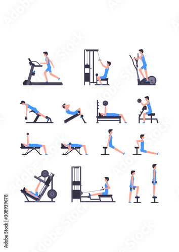 Man gym set. Men workout set. Men Fitness Aerobic and Exercises. isolated on white background