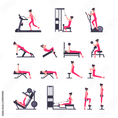 Woman gym set. Women workout set. Women Fitness Aerobic and Exercises. isolated on white background