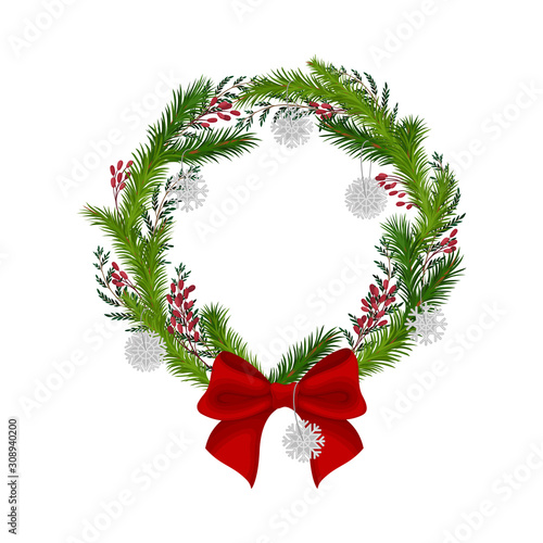 Merry Christmas Wreath Isolated On White Background Vector Illustration