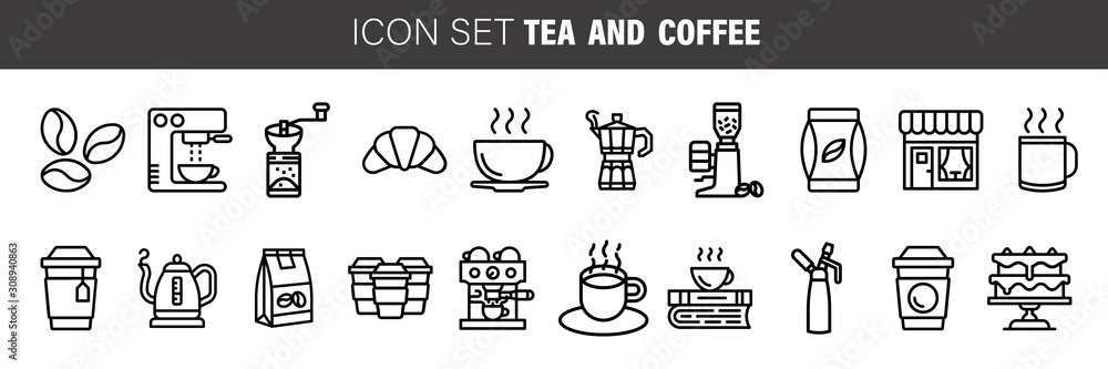 Coffee, coffee shop. tea line icon set. vector icon suitable for websites Coffee, coffee shop. tea line icon set. vector icon suitable for websites