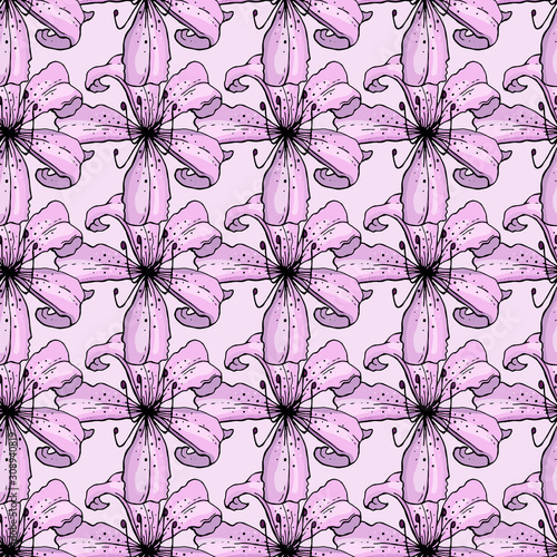 Lilium. Seamless pattern. Endless texture. 