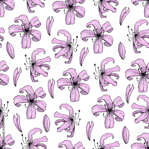 Lilium. Seamless pattern. Endless texture. 