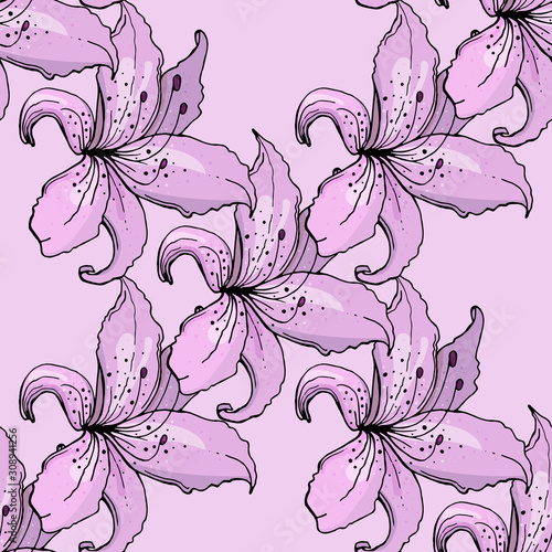 Lilium. Seamless pattern. Endless texture. 