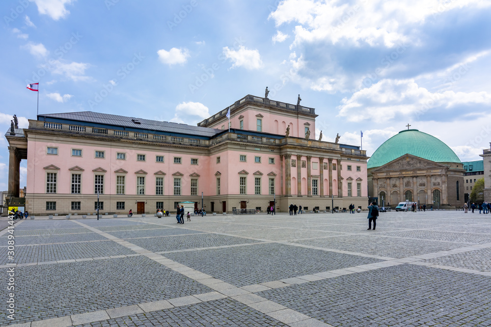 Berlin State Opera (Staatsoper Unter den Linden) and Cathedral of St. Hedwig on Bebelplatz square, Germany