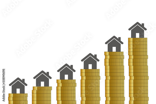 high property prices golden coins on white background vector illustration EPS10