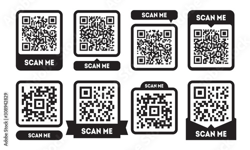 Scan me template set with QR codes. Qrcode icon for mobile app