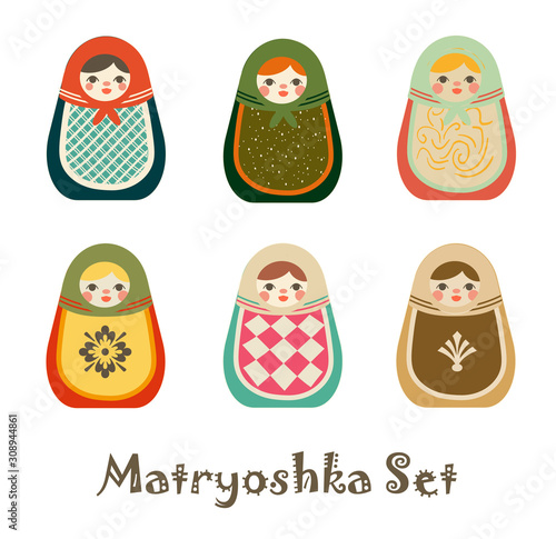 Cute Colorful Matryoshka Icon Set