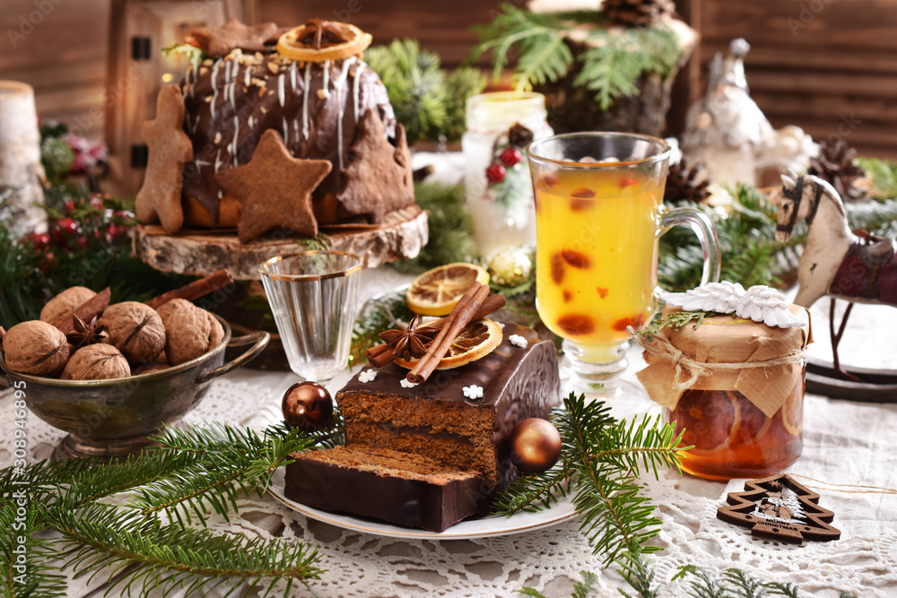 traditional Christmas pastries on festive table traditional Christmas pastries on festive table