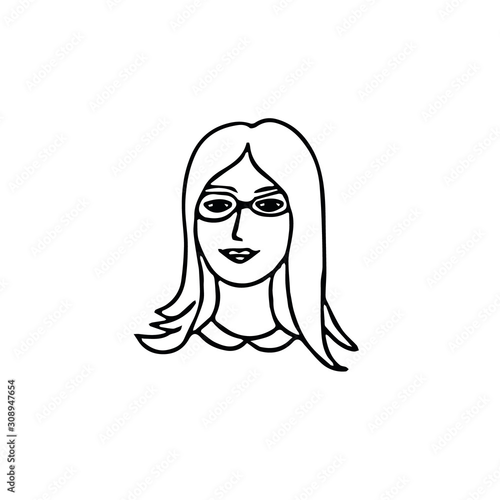avatar portrait of a young woman with beautiful hair and a smile in a hand drawn doodle style avatar portrait of a young woman with beautiful hair and a smile in a hand drawn doodle style