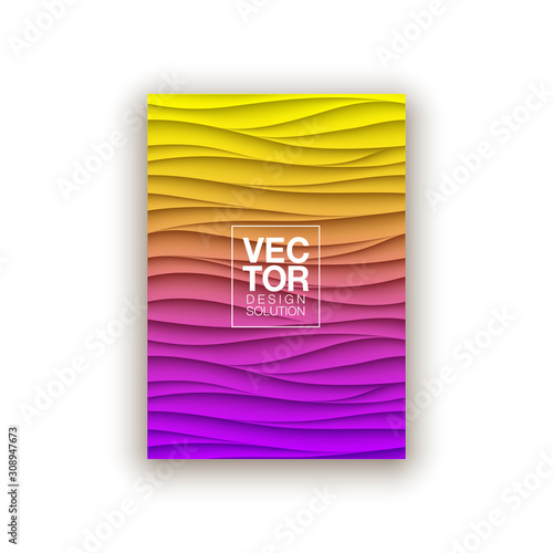Minimal fluid covers design wall panel. Halftone colorful realistic 3d relief wave design. Future liquid modern interior gypsum stucco relievo patterns. Eps10 vector background set.