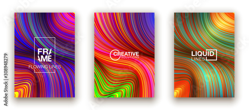 Fashion poster million thin lines luxury design. Liquid wave lines fashion background. Beautiful flowing drape textiles from multitude of thin threads. Vector illustration vogue drape banner EPS10 set