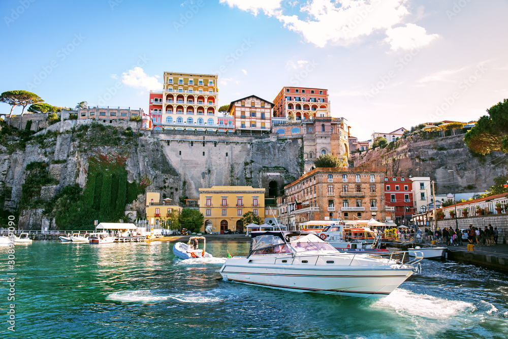 Picturesque view of Sorrento harbor, Italy