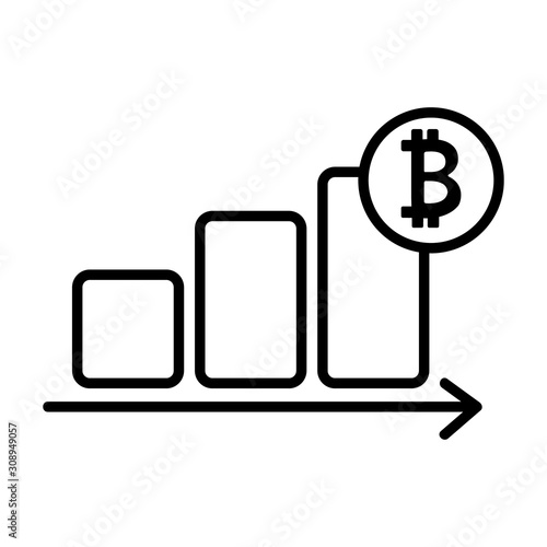 The rise of bitcoin icon vector. A thin line sign. Isolated contour symbol illustration